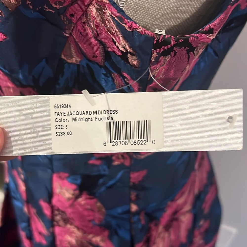 Kay Unger Navy Floral Midi Dress with Pink Floral Print - Picture 7 of 10